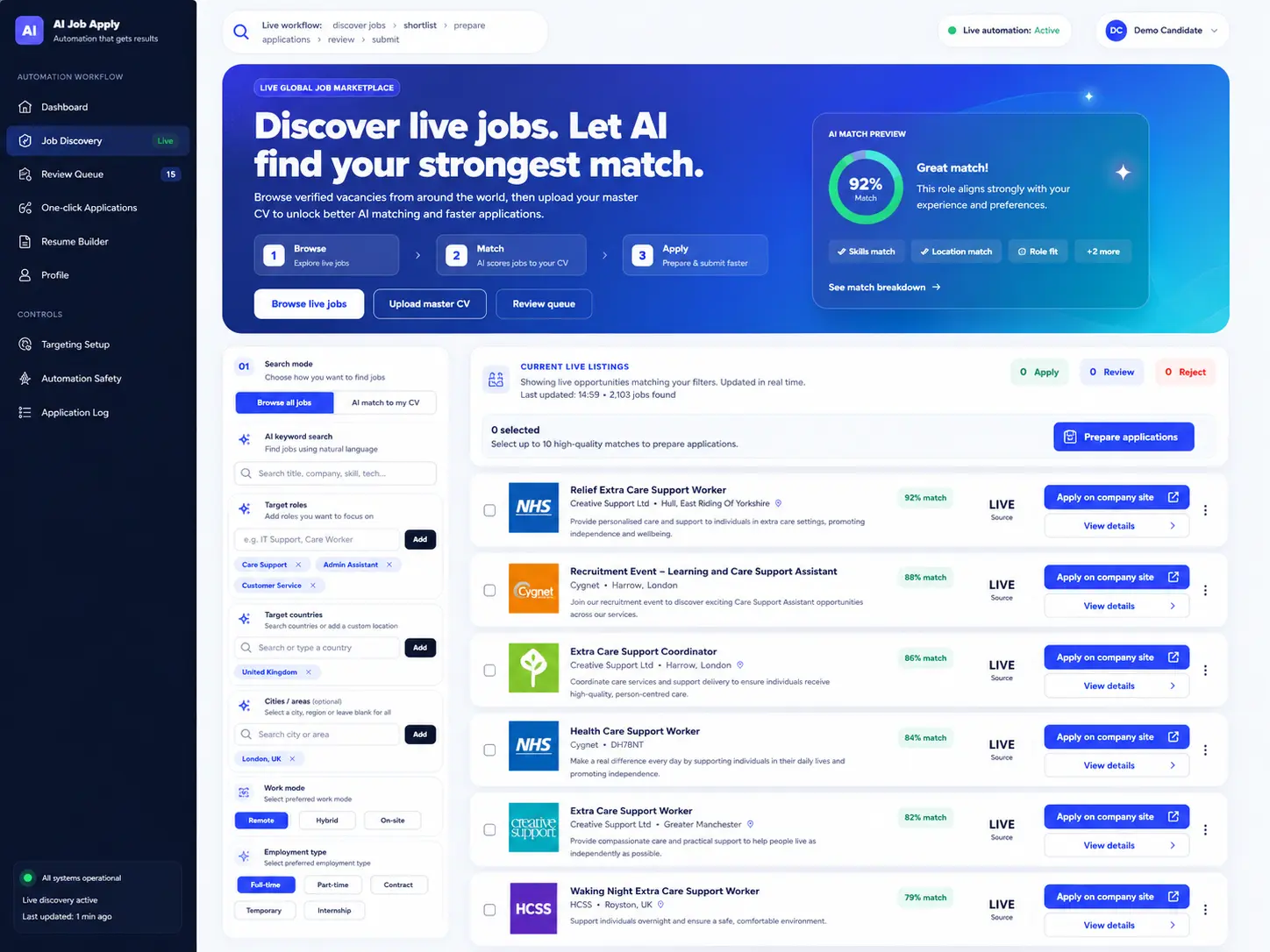 INX Apply application interface